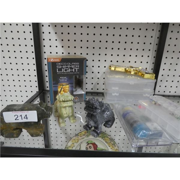 deco glass shimmer light, dragon figurines,