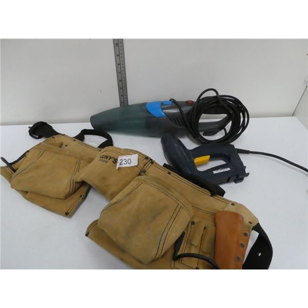 leather toolbelt, vacuum, Mastercraft nailer