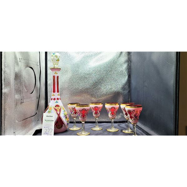 White & Cranberry Glass Decanter Set A