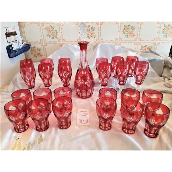 Cranberry Crystal Decanter Set A