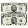 Image 1 : (2) 1953 A Consec $5 Silver Cert.'s