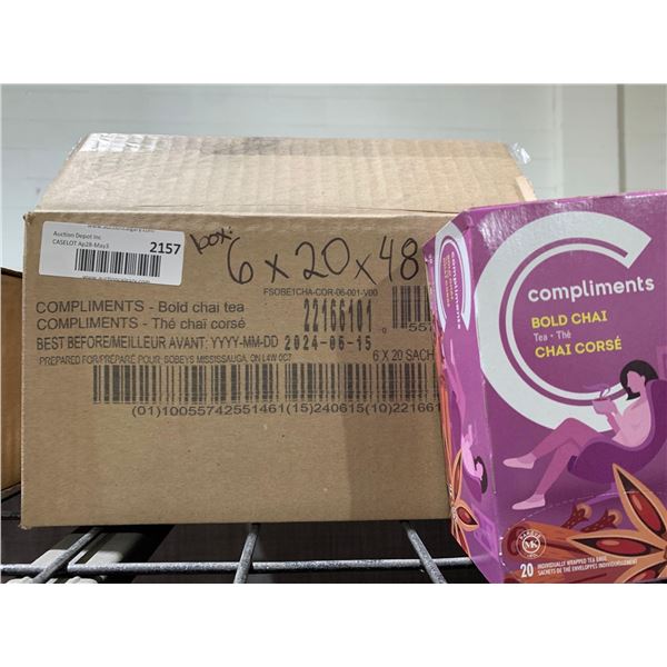 CASE LOT Compliments bold Chai Tea 6x20 Tea Bags