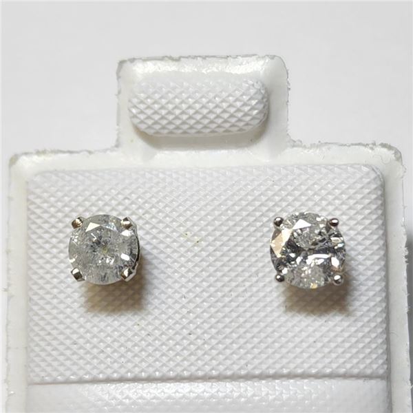 14K White Gold Diamond Stud .70 Carat (I1-2) Solitaire Earrings Set Made in Canada -Appraised Value 