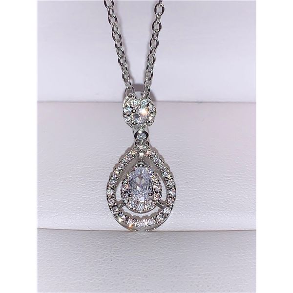 Tear Drop Design .75 Carat Solitaire Pendant and Chain Set