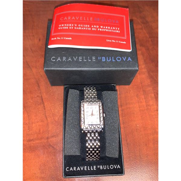 NEW Bulova Caravelle Model 43L127 brushed polished steel bezel crystal set wrist watch with certific