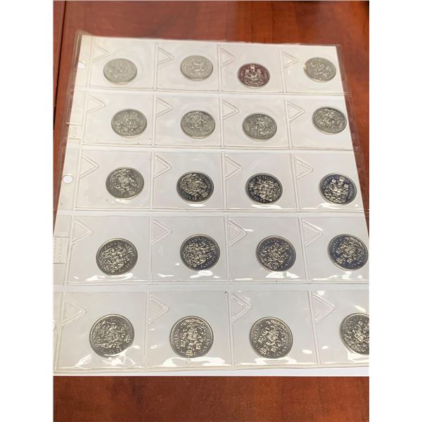 Full Display Sheet of Canada Vintage 1970's Half Dollar Coins ( LOT OF 20)