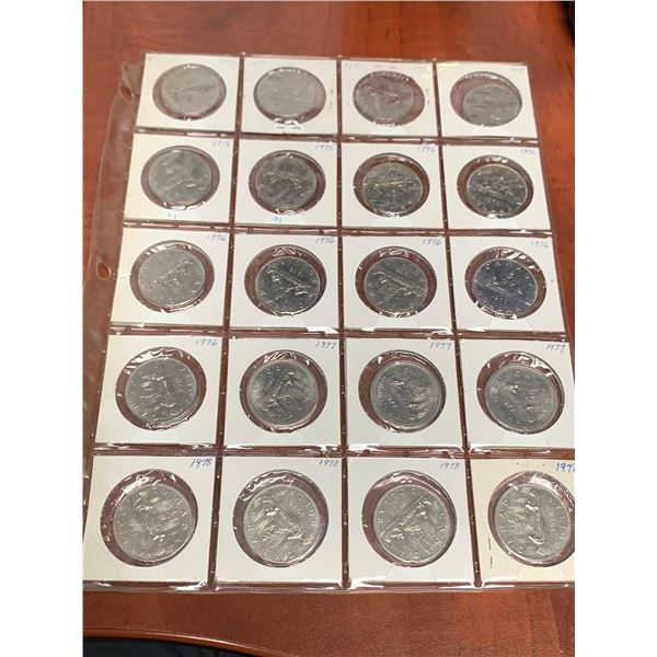 Full Display Sheet of Canada Vintage 1970's Voyageur Canoe $1.00 Dollar Coins ( LOT OF 20)