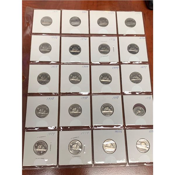 Full Display Sheet of Canada Vintage 1970's 5 cent nickles Coins ( LOT OF 20)