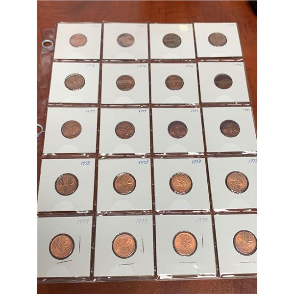 Full Display Sheet of Canada Vintage 1970's Pennies ( LOT OF 20)