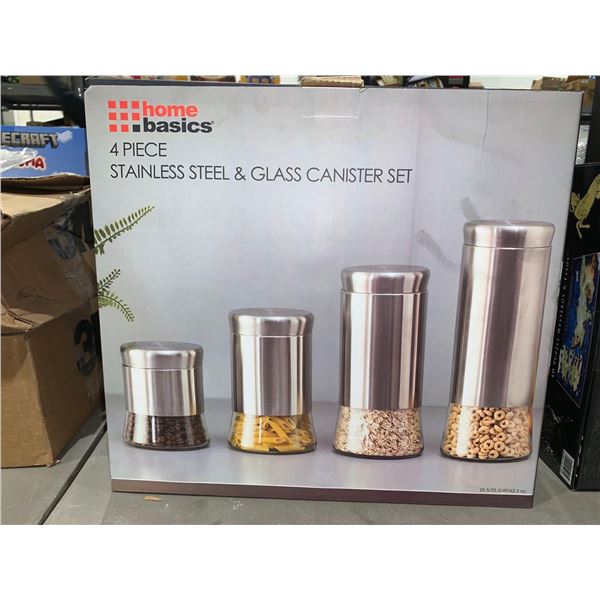 Home Basics 4 Piece Stainless Steel & Glass Canister Set