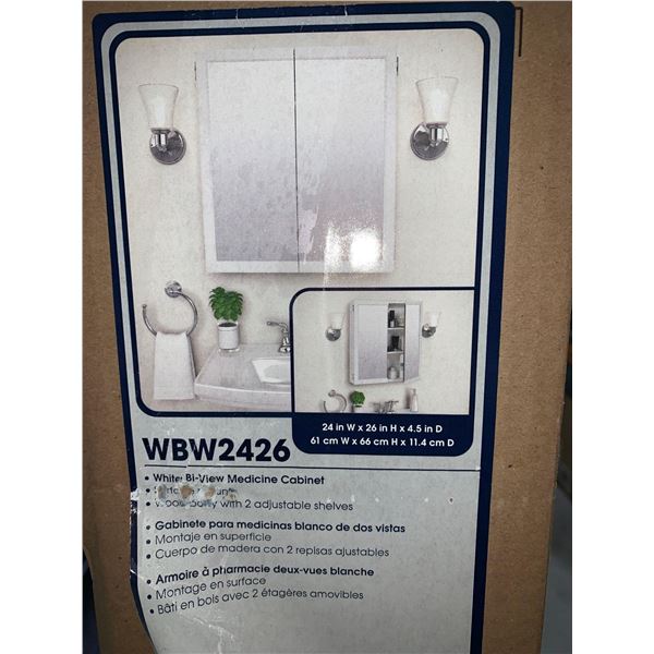 Zenna Home Medicine Cabinet WBW2426 White Bi-View 24"w x 26"h x 4.5"d