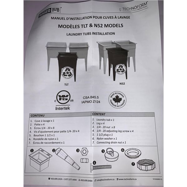 Technoform Laundry Tub - 24" x 22" x 32.5" - Polypropylene - Black