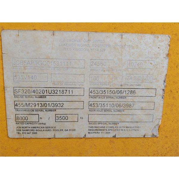 2011 JCB 535-140 Hi Viz Forklift - Telehandler