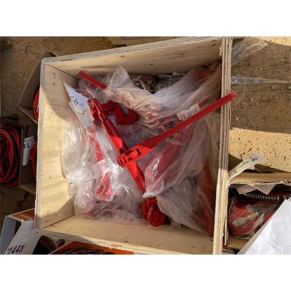 (10) 3/8" x 20' of G70 CHAIN & (5) 9,200 LB. RATCHER BINDERS