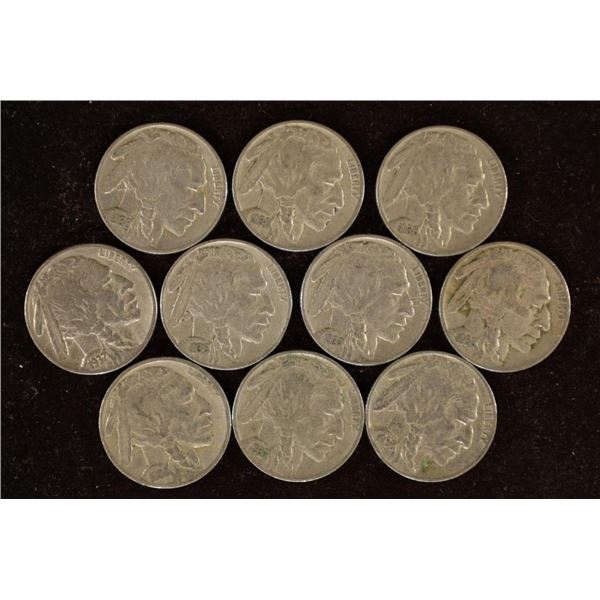 10 ASSORTED 1930'S FULL DATE BUFFALO NICKELS