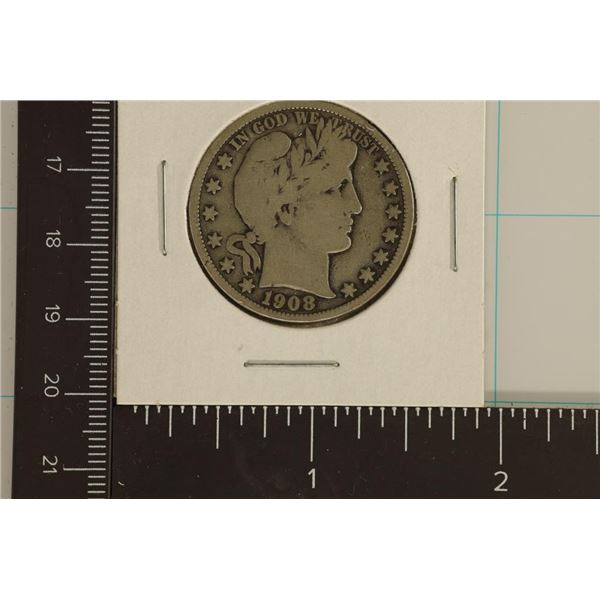 1908-S SILVER BARBER HALF DOLLAR VERY GOOD