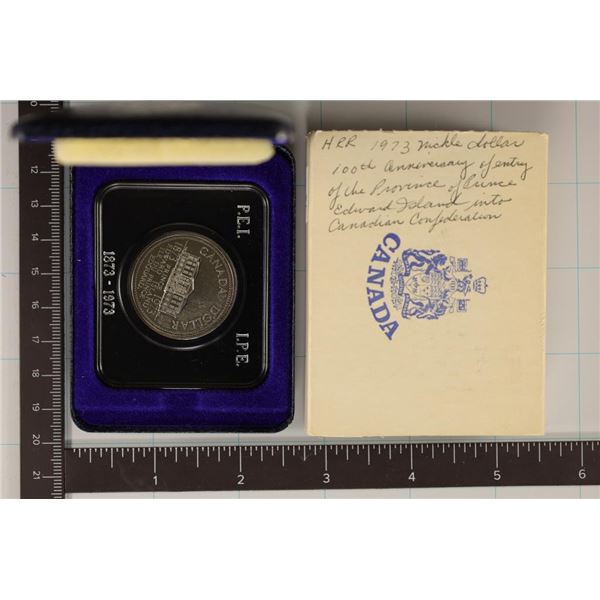 1973 CANADA UNC $1 IN BLUE FLIP CASE. ORIGNAL