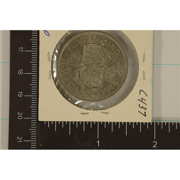 1943 GREAT BRITAIN SILVER HALF CROWN .2273 OZ. ASW