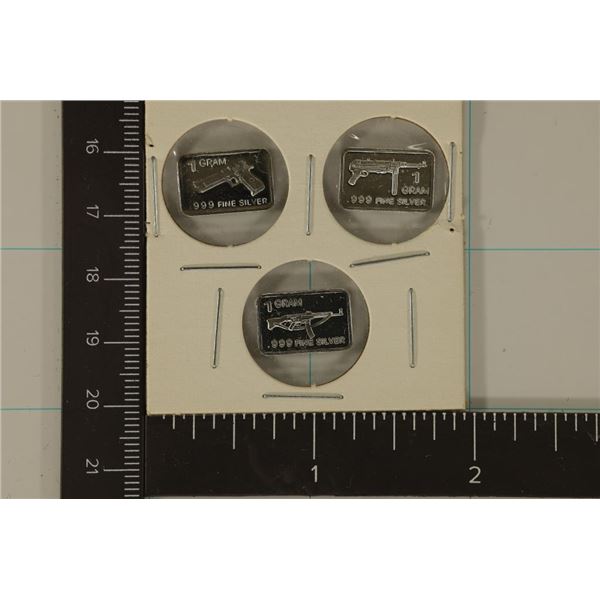 3-1 GRAM .999 SILVER PF INGOTS ALL WEAPON THEMED