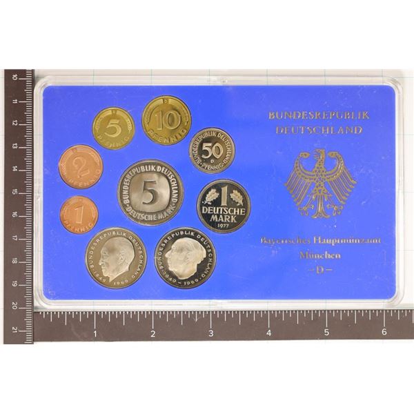 1977 GERMAN 9 COIN PROOF SET IN HARD PLASTIC CASE