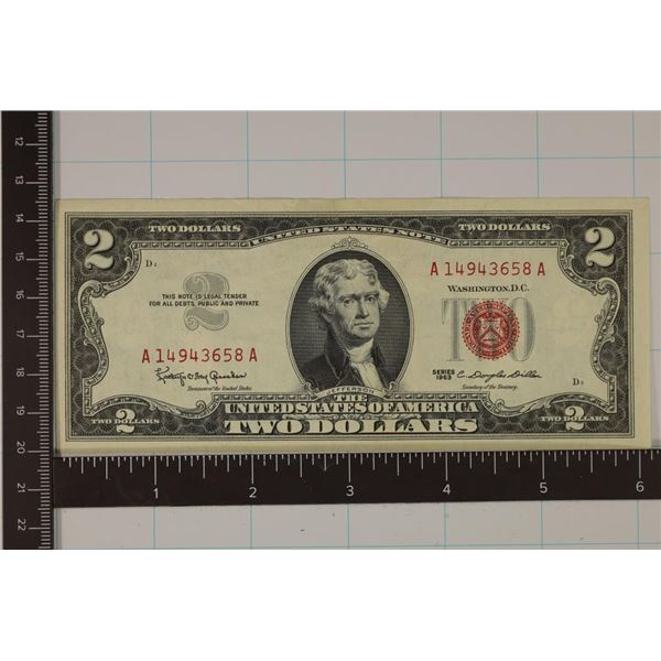 1953 US $2 RED SEAL NOTE. CRISP