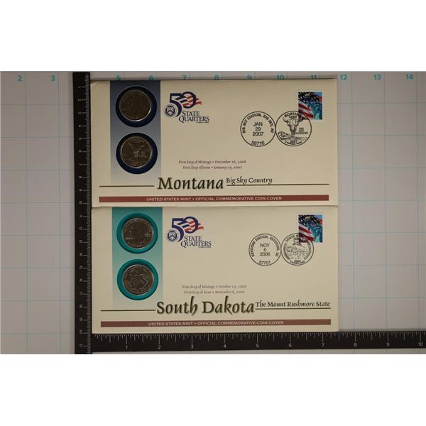 2 OFFICAL COMMEMORATIVE QUARTER COIN COVER SETS