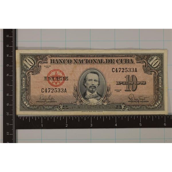 1960 BANK OF CUBA 10 PESO BILL.