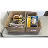 Image 1 : 2 BOXES OF STAPLER, WELDING GLOVES, CEMENT TOOLS, COVERALLS AND MORE