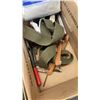 Image 8 : 2 BOXES OF STAPLER, WELDING GLOVES, CEMENT TOOLS, COVERALLS AND MORE