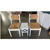 Image 1 : 2 WOOD AND RATTAN CHAIRS W/ SIDE TABLE