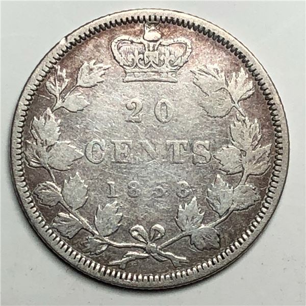 1858 Queen Victoria 20 Cents Fine +