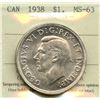 Image 2 : 1938 King George VI Canadian Silver Dollar ICCS-MS-63 Blast White