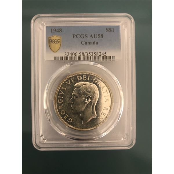 1948 King George VI Canadian Silver Dollar PCGS-AU-58 Nice White Coin