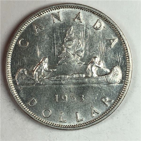 1953 Queen Elizabeth II Canadian Silver Dollar SS SWL UNC