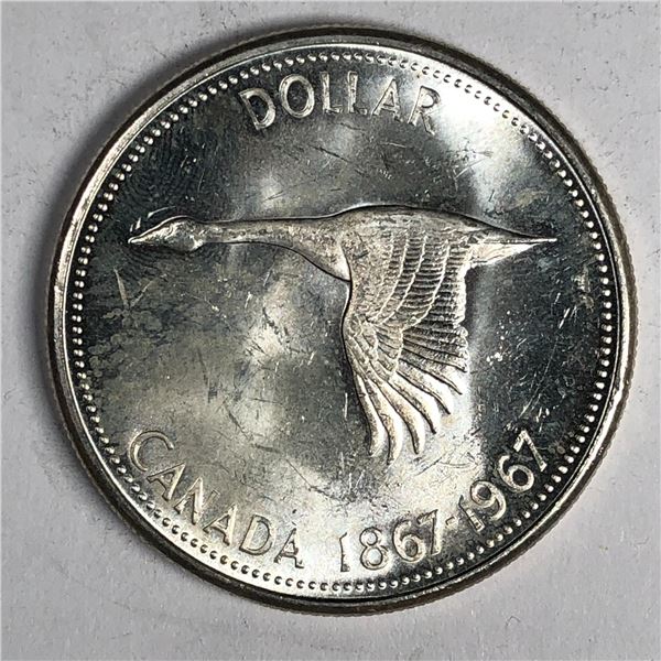 1967 Queen Elizabeth II Canadian Silver Dollar UNC