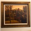 Image 1 : Vintage Painting of Wagon Wheel By a Cabin