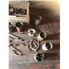 Image 6 : Horse Shoes, Sythe, Metal Working Tongs, Hammer, Asst Nails, Wood Boxes etc