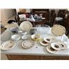 Image 1 : Fruit Plates, Glass Bowl, Pottery Basket, Asst Dishes, Gravy Boat, Platter, Pottery Serving Dish
