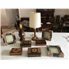 Image 1 : Two Mid Century Modern Wood Lamps, Inspirational Wall Art & 4 Wooden Boxes from Poland