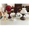 Image 1 : Milk Glass Oil Lamps, Milk Glass Base for Lamp, Red Oil Lamp, Vintage Rose Lamp & Red Glass & Metal 