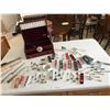 Image 1 : Lg Variety of Teaspoons, Knives, Wood Velvet Lined Cutlery Box, Black & White Quality Grocers Bowl &