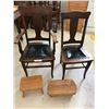 Image 1 : Leather Bound Dining Room Chairs & 2 Wood Stools