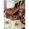 Image 4 : Picnic Basket w Blanket, Fabric, Doll, Quilts, Runners, Doilies, Hangers, Drying Rack
