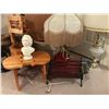 Image 4 : Oil Lamp, Violin Shaped Stool, Mozart Bust, Miniature Bench, Two Lamps (1 w Marble Base), Lamp Shade