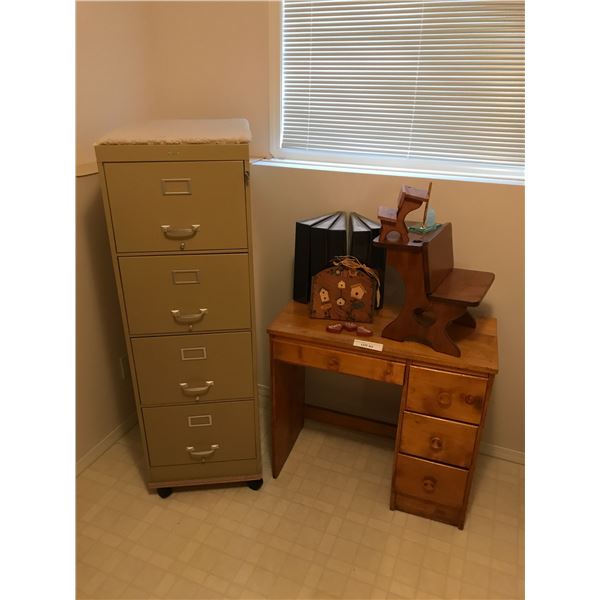 Four Drawer Desk, 2 Mini Desks, Inukshuk Pen Holder, Wood Birdhouse & Heart Decor, Photo Albums, 4 D