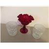 Image 2 : Wrought Iron Tealight Holder, Crystal Bowl, Red Dish, Fenton Bowls & asst Tealight Holders