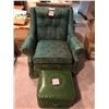 Image 1 : Green Leather Ottoman & Lovely Teal Leaf Upholstered Chair