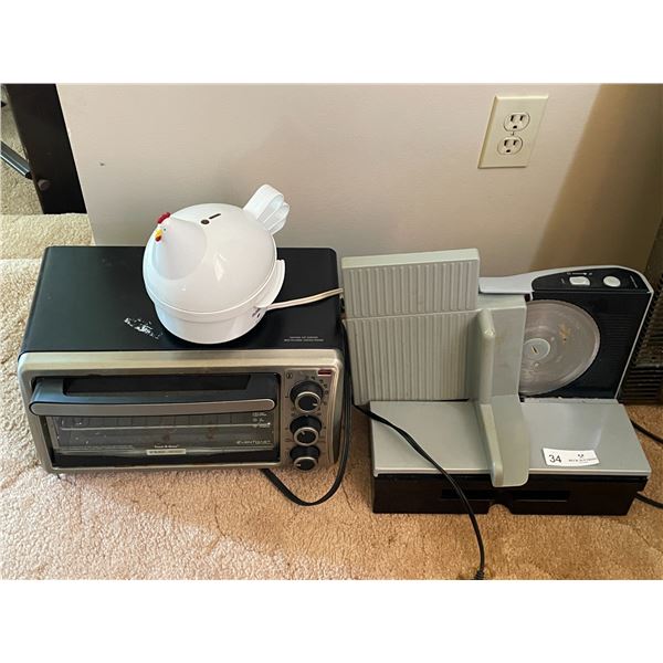 Rival Deli Slicer & Chicken Egg Cooker & Black And Decker Even Toaster Oven