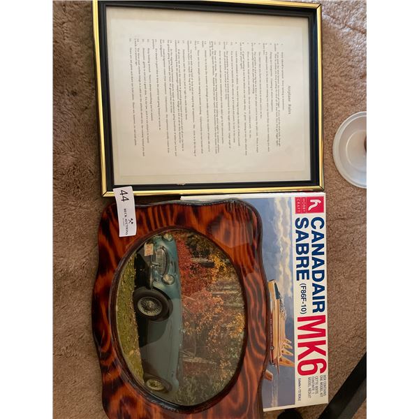 Canadair Sabre MK6 Model Kit & Framed Airplane Rules & Vintage Car Print