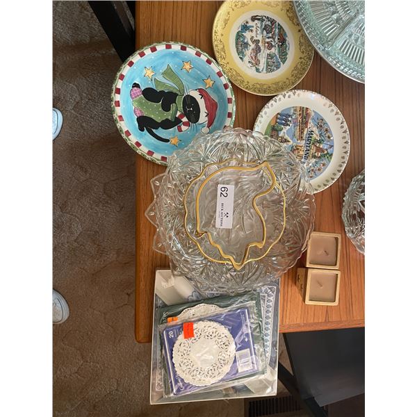 Assorted Ornate Glass Serving Bowls, Plates, And Table Decor